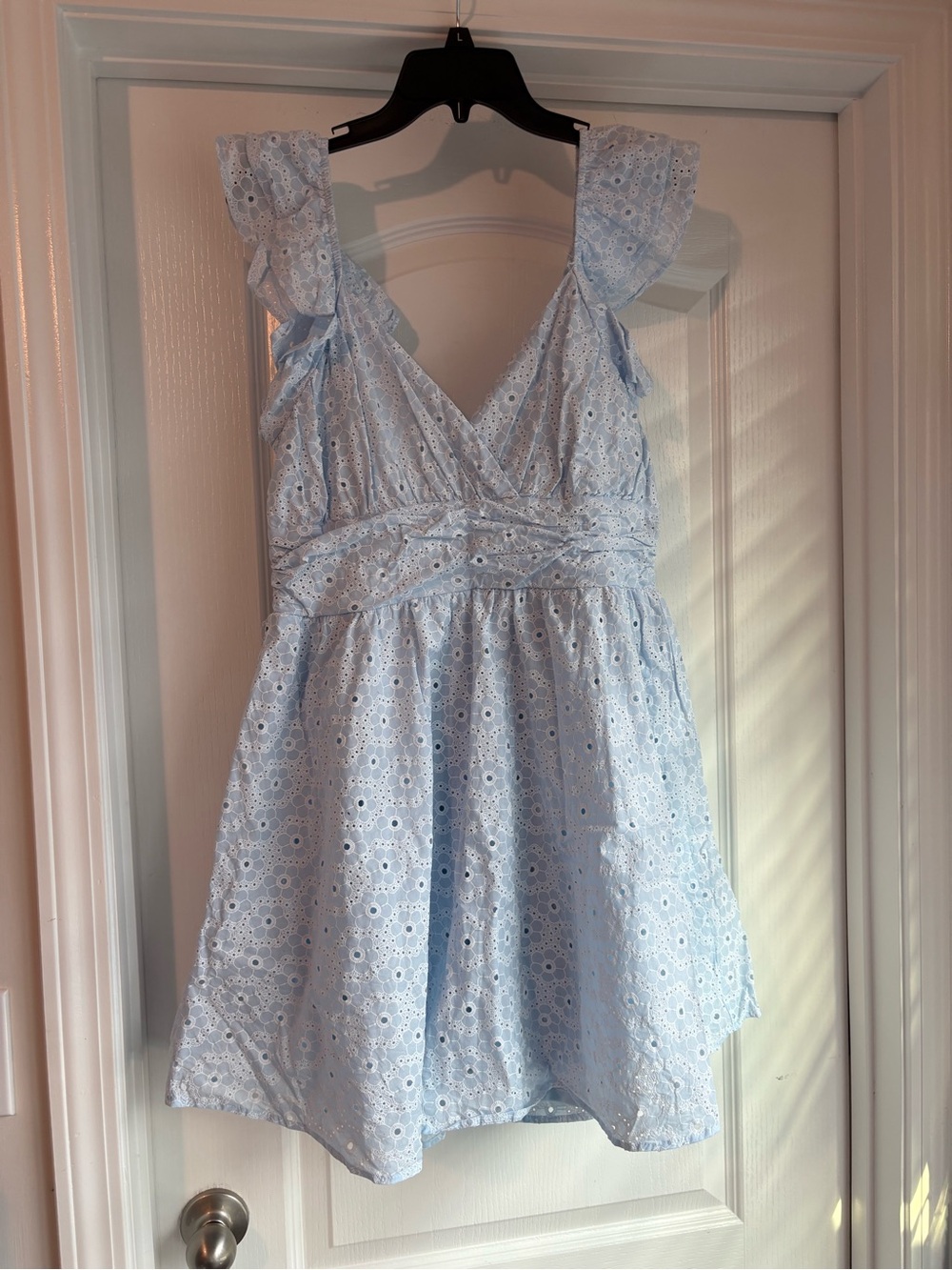 Altar'd State Light Blue Eyelet Ruffle Mini Dress
